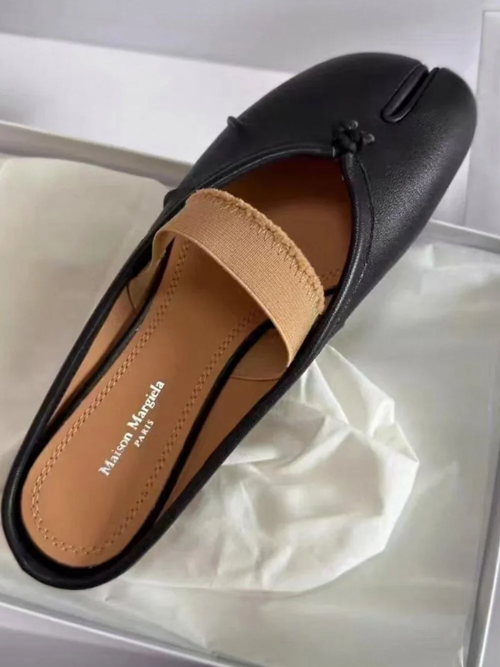 Maison Margiela Black Lambskin Tabi Split Toe Mule Slides